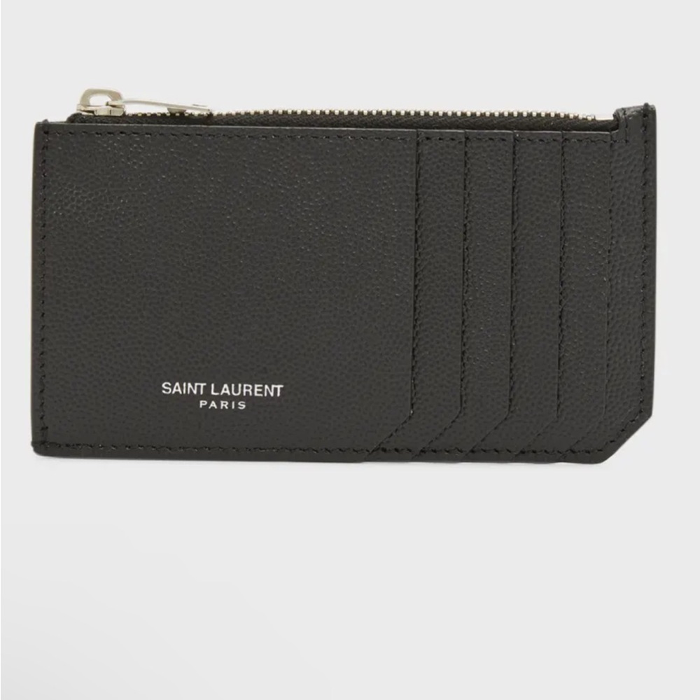 NWT Saint Laurent Grain de Poudre Leather Zip Card Holder full inclusion